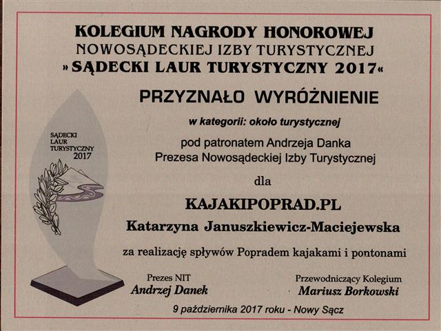 Wyróżnienie dla kajakipoprad.pl